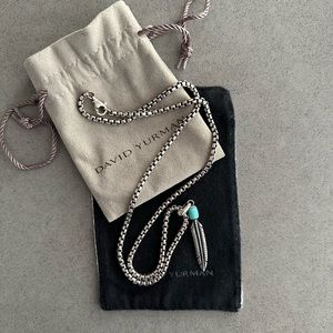David Yurman Feather Amulet with turquoise and Boxchain Necklace